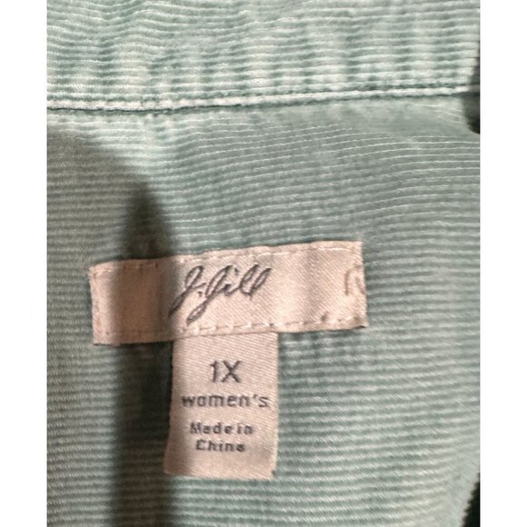 J. Jill green light pleated corduroy button down shirt 1X | M1 - Picture 2 of 5